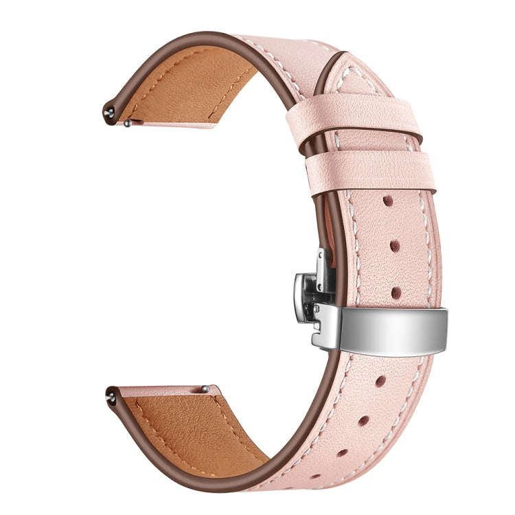 22mm For Huawei Watch GT2e / GT2 46mm Leather Butterfly Buckle Strap Silver Buckle(Pink)