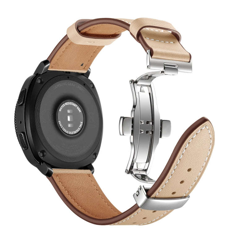 22mm For Huawei Watch GT2e / GT2 46mm Leather Butterfly Buckle Strap Silver Buckle(Apricot)