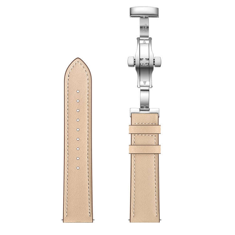 22mm For Huawei Watch GT2e / GT2 46mm Leather Butterfly Buckle Strap Silver Buckle(Apricot)