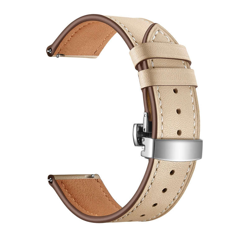 22mm For Huawei Watch GT2e / GT2 46mm Leather Butterfly Buckle Strap Silver Buckle(Apricot)