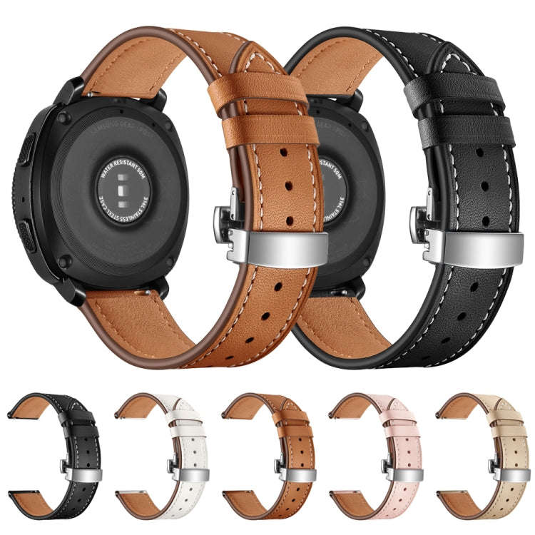 22mm For Huawei Watch GT2e / GT2 46mm Leather Butterfly Buckle Strap Silver Buckle(White)