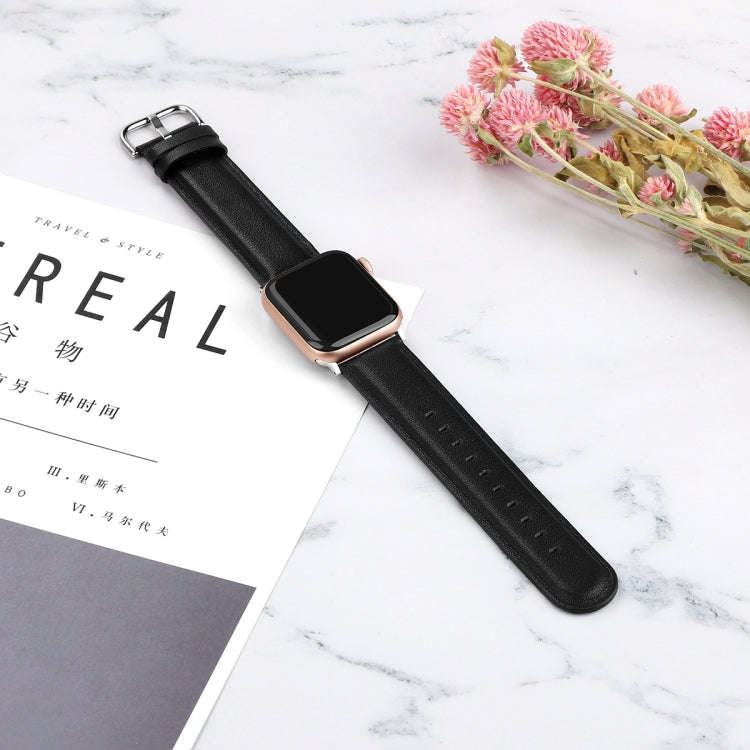 For Apple Watch Series 5 & 4 44mm 3 & 2 & 1 42mm Round Hole Leather Strap(Black)