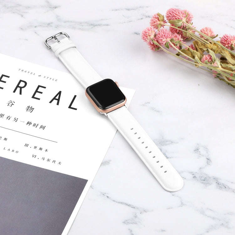 For Apple Watch Series 5 & 4 44mm 3 & 2 & 1 42mm Round Hole Leather Strap(White)