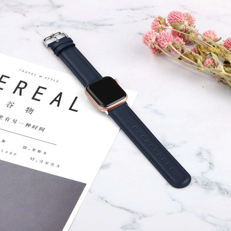 For Apple Watch Series 5 & 4 44mm 3 & 2 & 1 42mm Round Hole Leather Strap(Midnight blue)