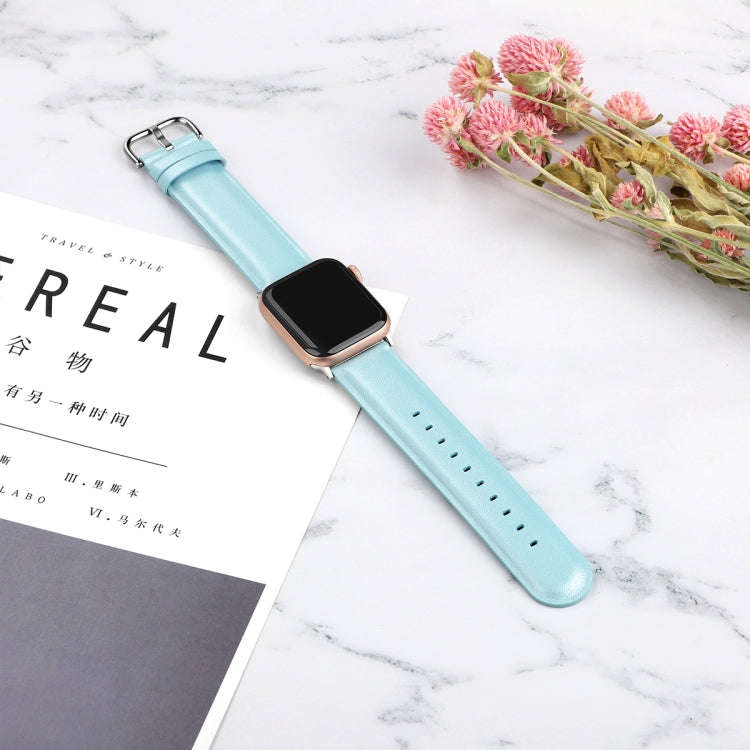 For Apple Watch Series 5 & 4 44mm 3 & 2 & 1 42mm Round Hole Leather Strap(Sky blue)