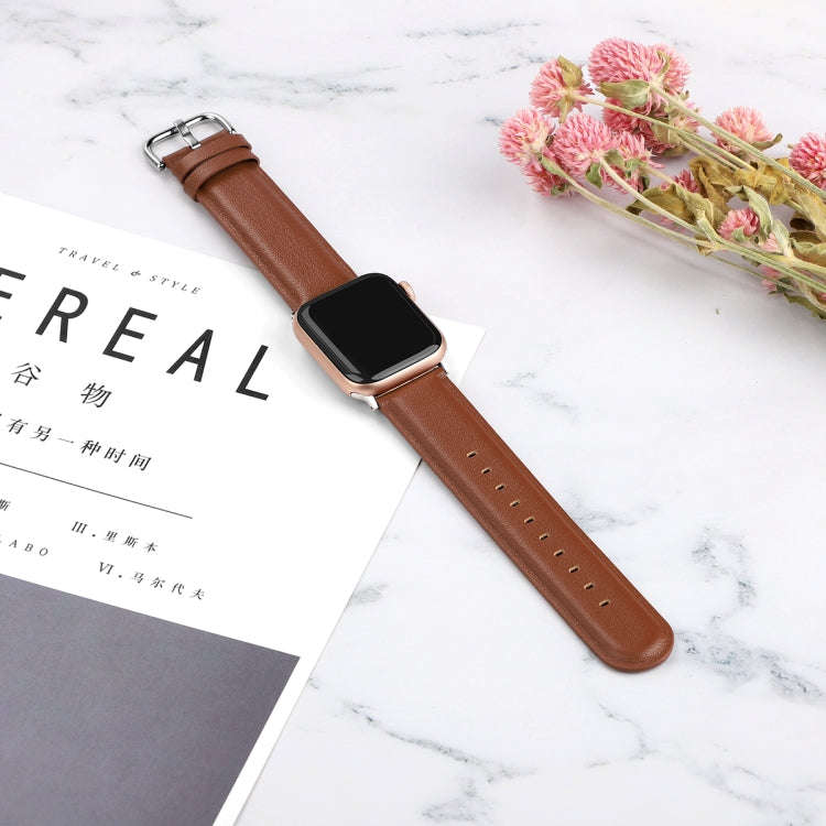 For Apple Watch Series 5 & 4 44mm 3 & 2 & 1 42mm Round Hole Leather Strap(Brown)