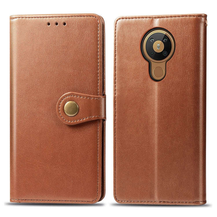 For Nokia 5.3 Retro Solid Color Leather Buckle Phone Case with Lanyard & Photo Frame & Card Slot ...