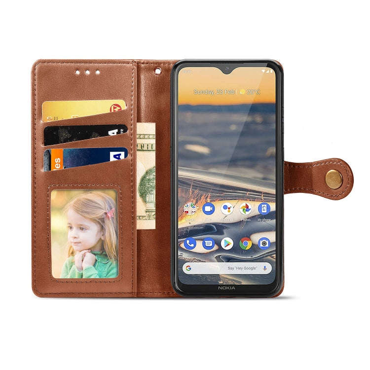 For Nokia 5.3 Retro Solid Color Leather Buckle Phone Case with Lanyard & Photo Frame & Card Slot ...