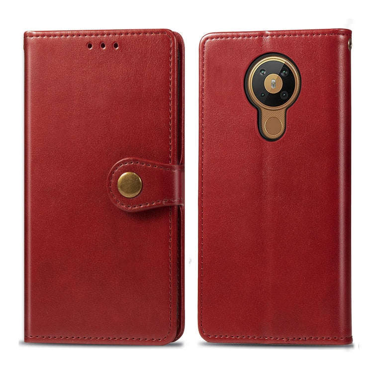 For Nokia 5.3 Retro Solid Color Leather Buckle Phone Case with Lanyard & Photo Frame & Card Slot ...