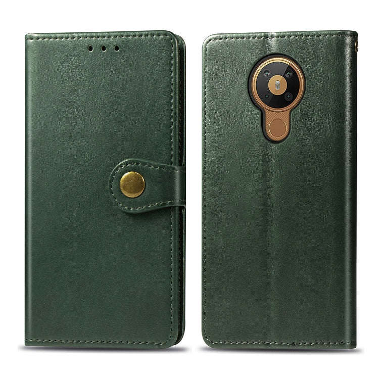 For Nokia 5.3 Retro Solid Color Leather Buckle Phone Case with Lanyard & Photo Frame & Card Slot ...