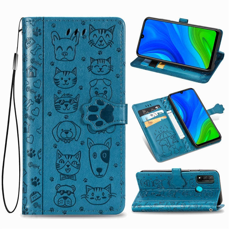 For Huawei P Smart 2020 Lovely Cat and Dog Embossing Pattern Horizontal Flip Leather Case , with ...