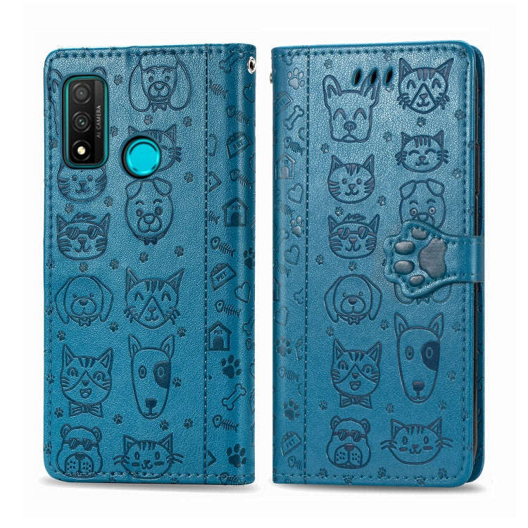 For Huawei P Smart 2020 Lovely Cat and Dog Embossing Pattern Horizontal Flip Leather Case , with ...