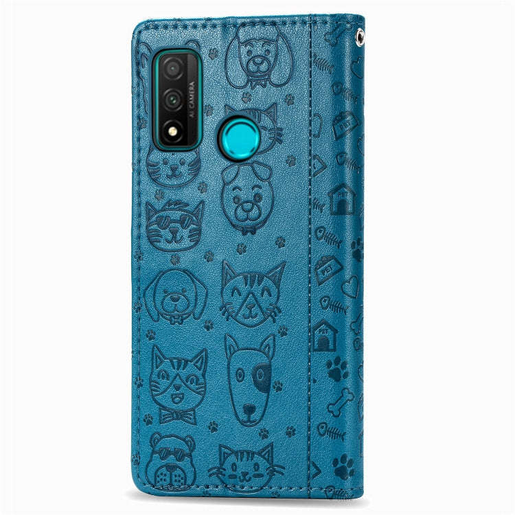 For Huawei P Smart 2020 Lovely Cat and Dog Embossing Pattern Horizontal Flip Leather Case , with ...