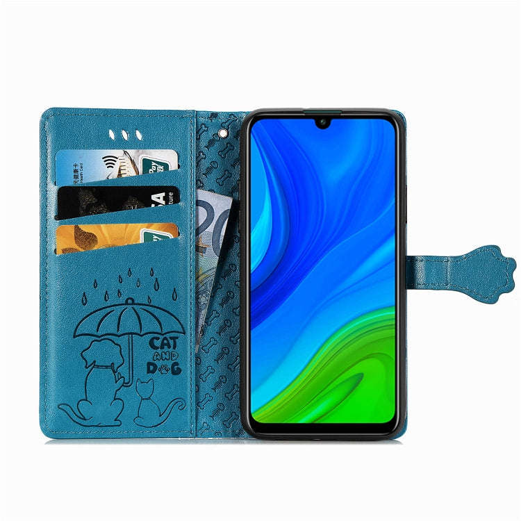 For Huawei P Smart 2020 Lovely Cat and Dog Embossing Pattern Horizontal Flip Leather Case , with ...
