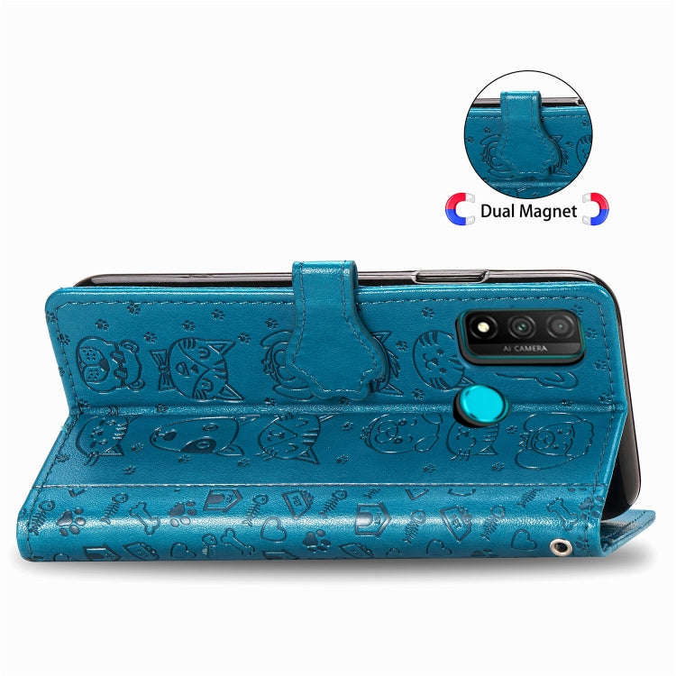 For Huawei P Smart 2020 Lovely Cat and Dog Embossing Pattern Horizontal Flip Leather Case , with ...