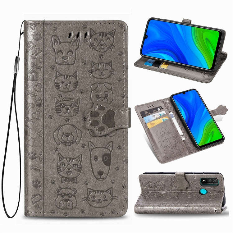 For Huawei P Smart 2020 Lovely Cat and Dog Embossing Pattern Horizontal Flip Leather Case , with ...