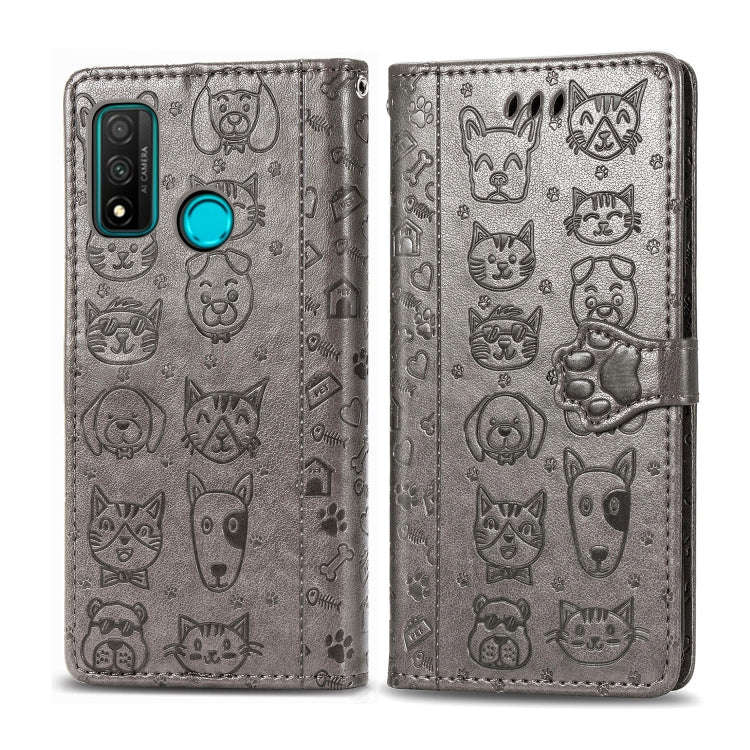 For Huawei P Smart 2020 Lovely Cat and Dog Embossing Pattern Horizontal Flip Leather Case , with ...