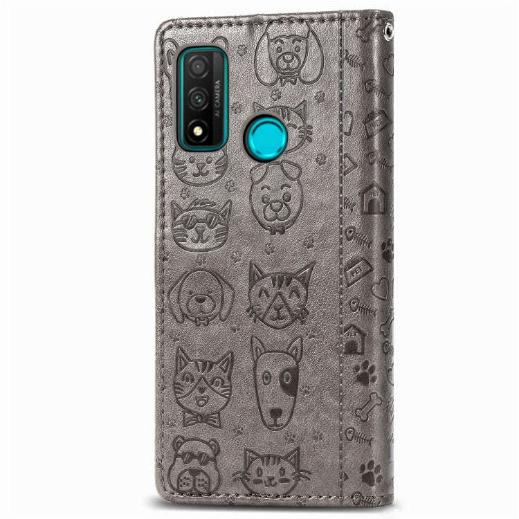 For Huawei P Smart 2020 Lovely Cat and Dog Embossing Pattern Horizontal Flip Leather Case , with ...