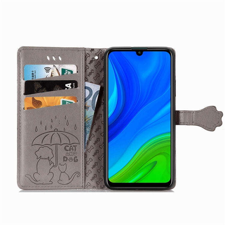 For Huawei P Smart 2020 Lovely Cat and Dog Embossing Pattern Horizontal Flip Leather Case , with ...