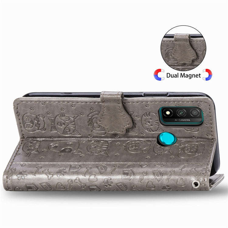 For Huawei P Smart 2020 Lovely Cat and Dog Embossing Pattern Horizontal Flip Leather Case , with ...