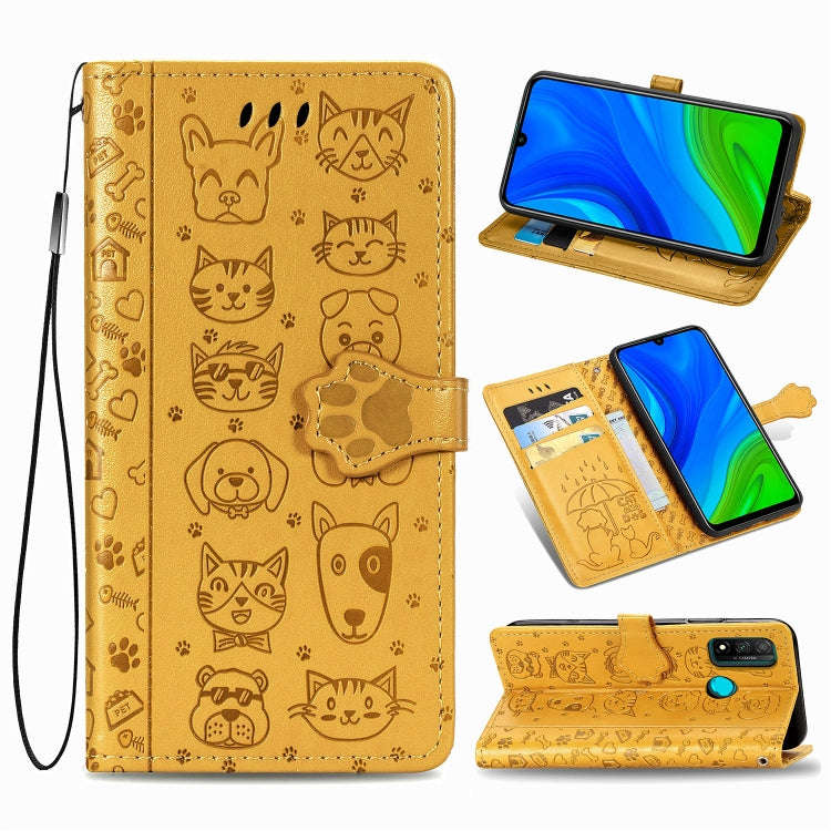 For Huawei P Smart 2020 Lovely Cat and Dog Embossing Pattern Horizontal Flip Leather Case , with ...