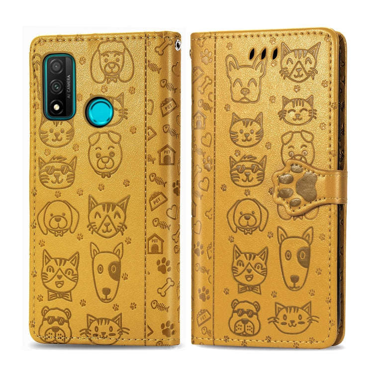 For Huawei P Smart 2020 Lovely Cat and Dog Embossing Pattern Horizontal Flip Leather Case , with ...