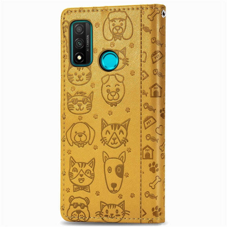 For Huawei P Smart 2020 Lovely Cat and Dog Embossing Pattern Horizontal Flip Leather Case , with ...