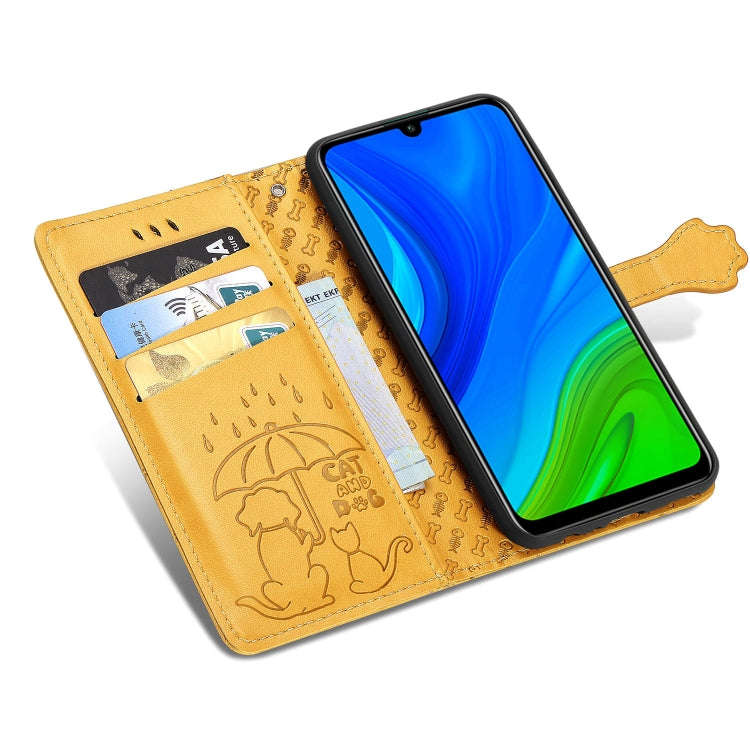 For Huawei P Smart 2020 Lovely Cat and Dog Embossing Pattern Horizontal Flip Leather Case , with ...
