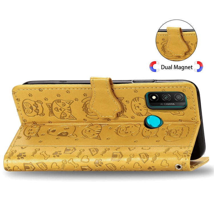 For Huawei P Smart 2020 Lovely Cat and Dog Embossing Pattern Horizontal Flip Leather Case , with ...