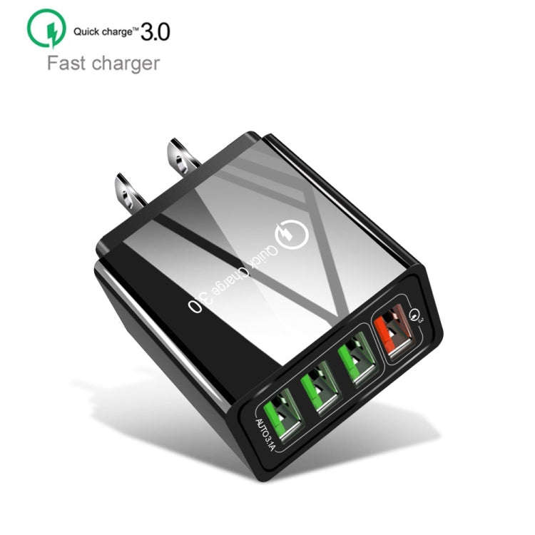30W QC 3.0 USB + 3 USB 2.0 Ports Mobile Phone Tablet PC Universal Quick Charger Travel Charger, U...