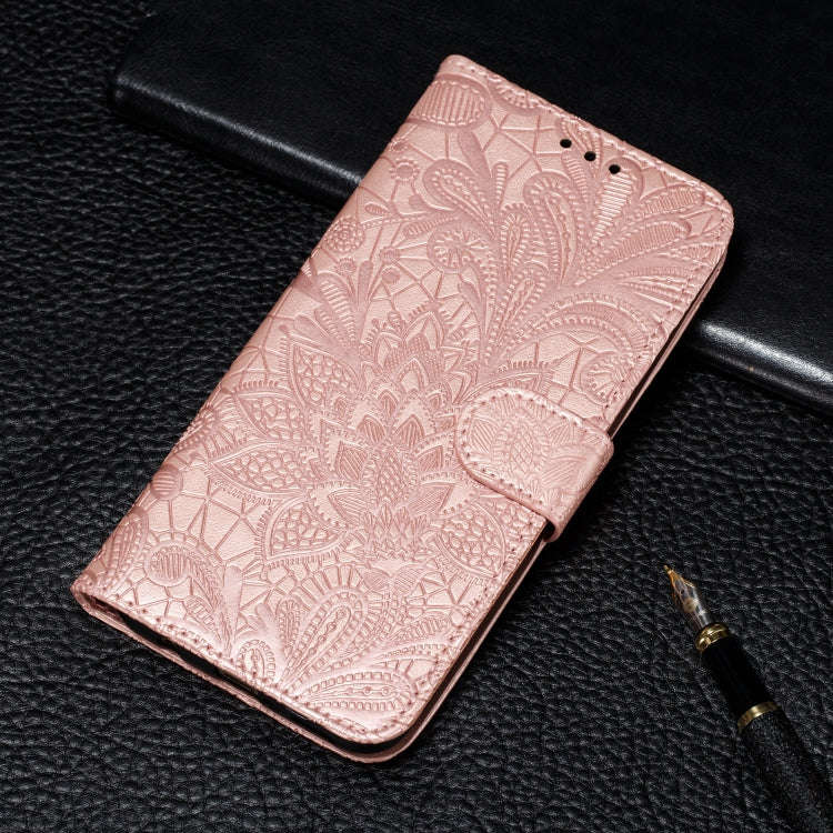 For Huawei P Smart 2020 Lace Flower Embossing Pattern Horizontal Flip Leather Case , with Holder ...