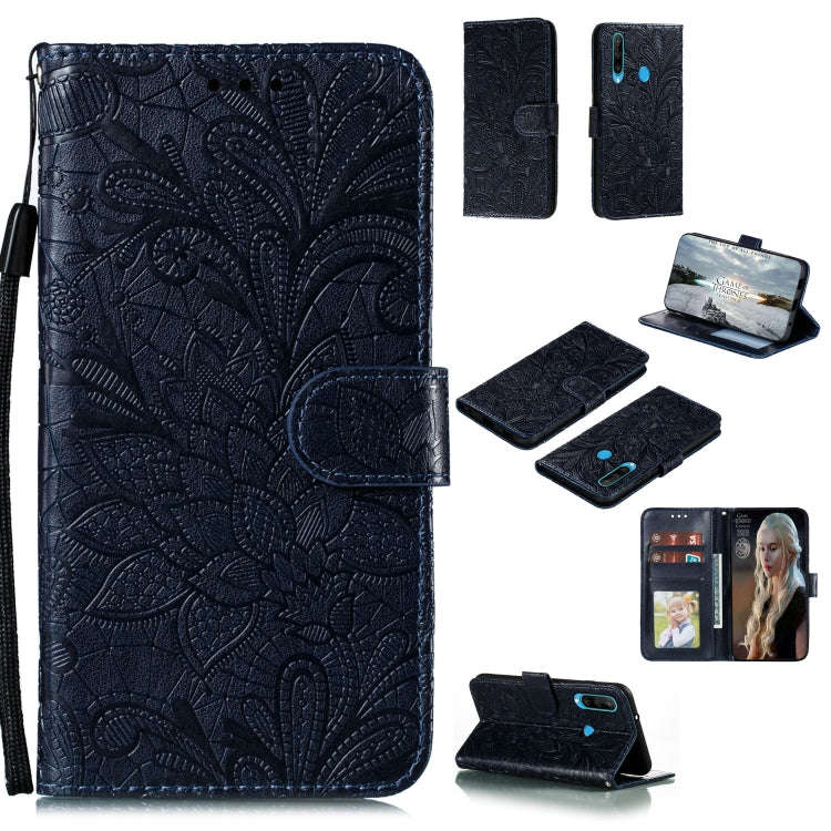 For Huawei Y6P Lace Flower Embossing Pattern Horizontal Flip Leather Case , with Holder & Card Sl...
