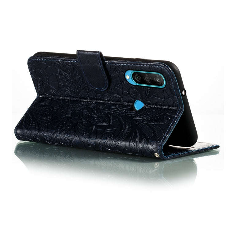 For Huawei Y6P Lace Flower Embossing Pattern Horizontal Flip Leather Case , with Holder & Card Sl...