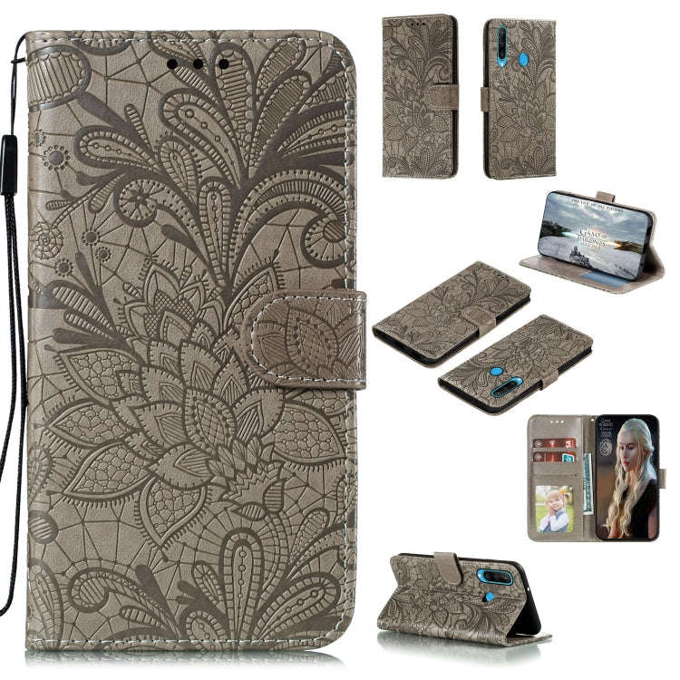 For Huawei Y6P Lace Flower Embossing Pattern Horizontal Flip Leather Case , with Holder & Card Sl...