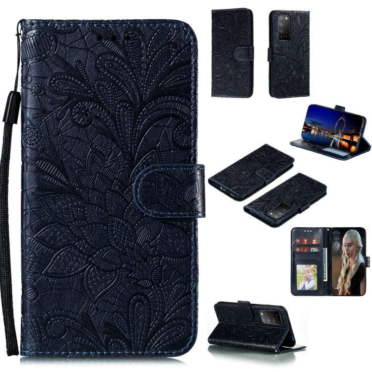 For Huawei Honor X10 Lace Flower Embossing Pattern Horizontal Flip Leather Case , with Holder & C...