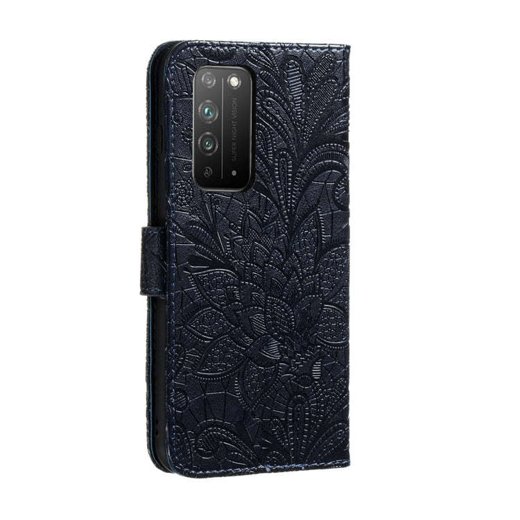 For Huawei Honor X10 Lace Flower Embossing Pattern Horizontal Flip Leather Case , with Holder & C...