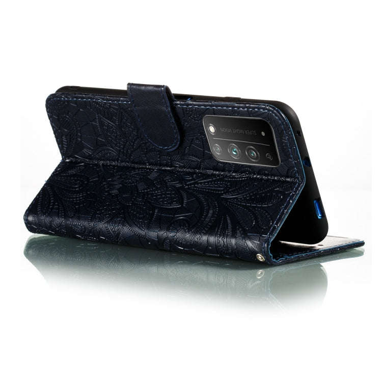 For Huawei Honor X10 Lace Flower Embossing Pattern Horizontal Flip Leather Case , with Holder & C...