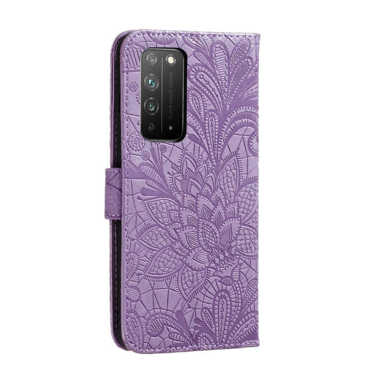 For Huawei Honor X10 Lace Flower Embossing Pattern Horizontal Flip Leather Case , with Holder & C...