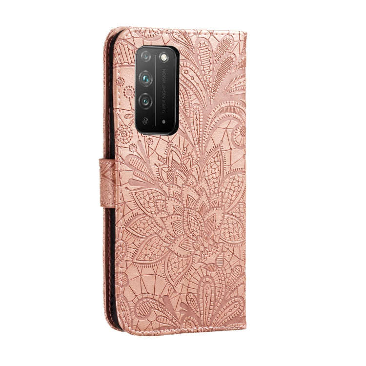 For Huawei Honor X10 Lace Flower Embossing Pattern Horizontal Flip Leather Case , with Holder & C...