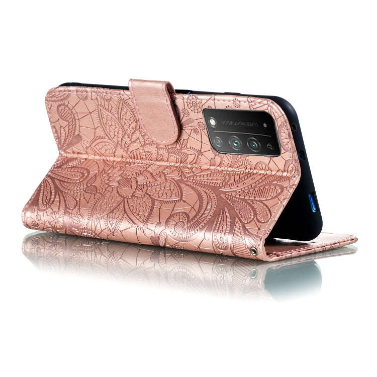 For Huawei Honor X10 Lace Flower Embossing Pattern Horizontal Flip Leather Case , with Holder & C...
