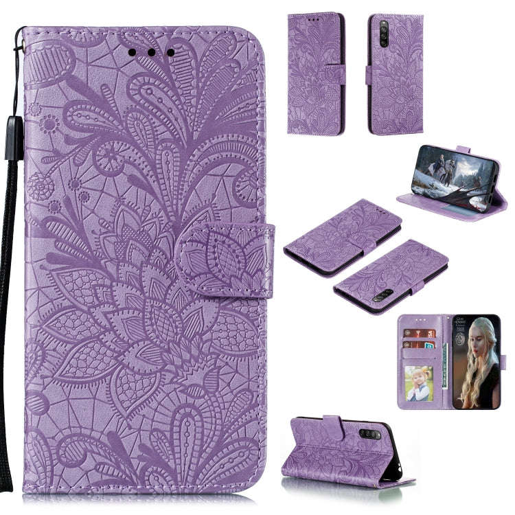 For Sony Xperia L4 Lace Flower Embossing Pattern Horizontal Flip Leather Case , with Holder & Car...