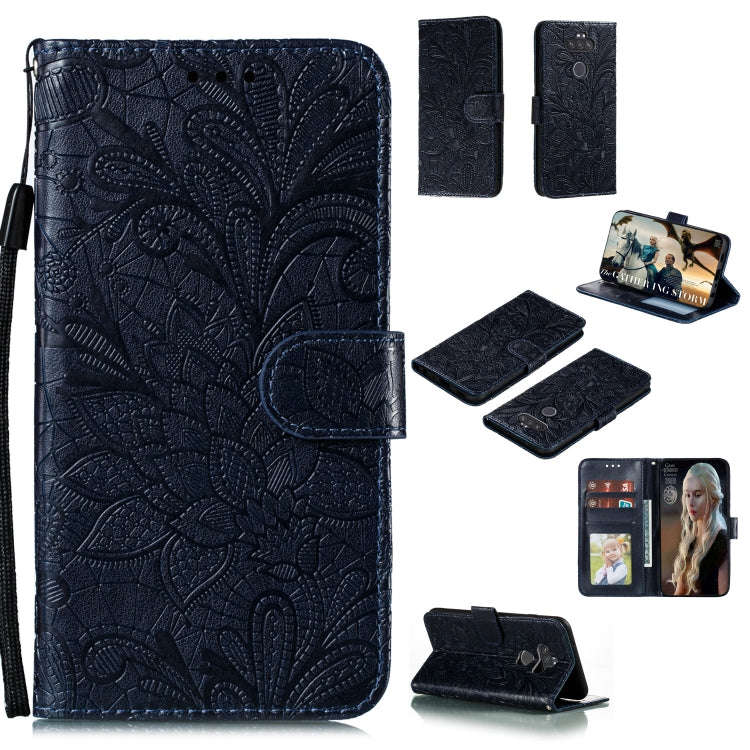 For LG K31 Lace Flower Embossing Pattern Horizontal Flip Leather Case , with Holder & Card Slots ...