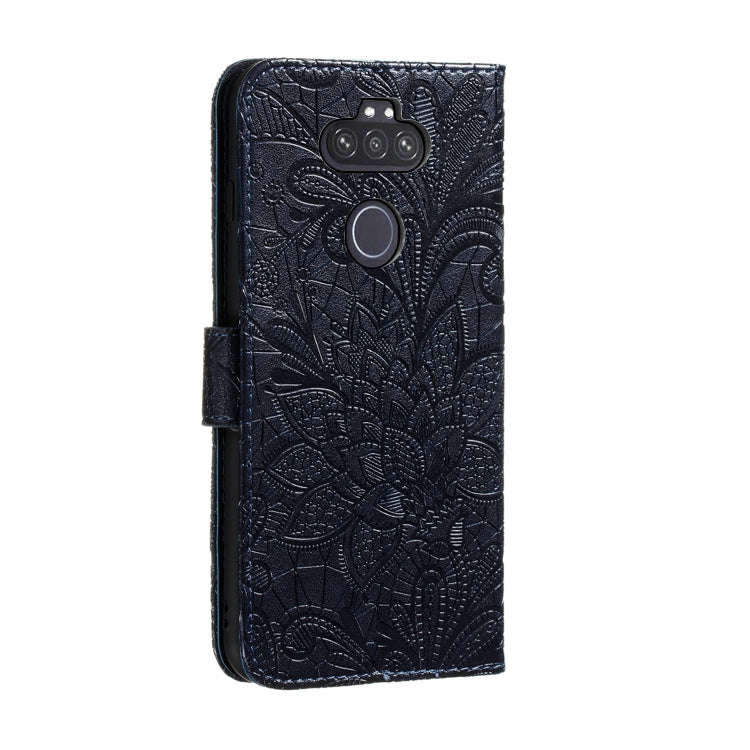 For LG K31 Lace Flower Embossing Pattern Horizontal Flip Leather Case , with Holder & Card Slots ...
