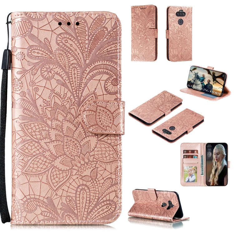 For LG K31 Lace Flower Embossing Pattern Horizontal Flip Leather Case , with Holder & Card Slots ...