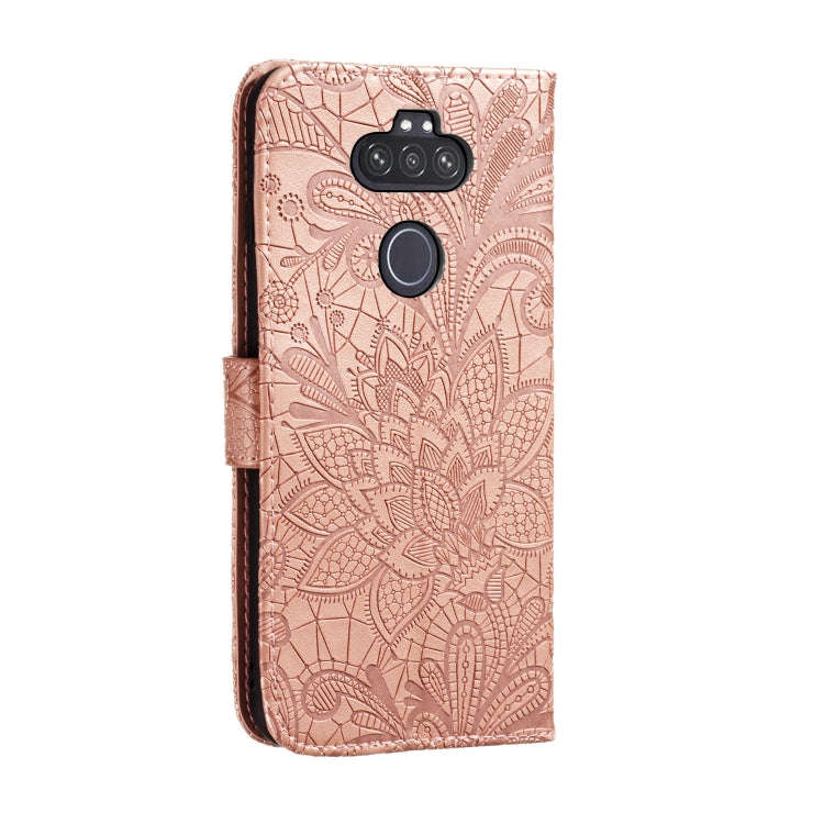 For LG K31 Lace Flower Embossing Pattern Horizontal Flip Leather Case , with Holder & Card Slots ...