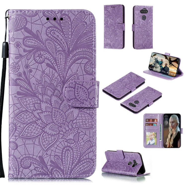 For LG K31 Lace Flower Embossing Pattern Horizontal Flip Leather Case , with Holder & Card Slots ...
