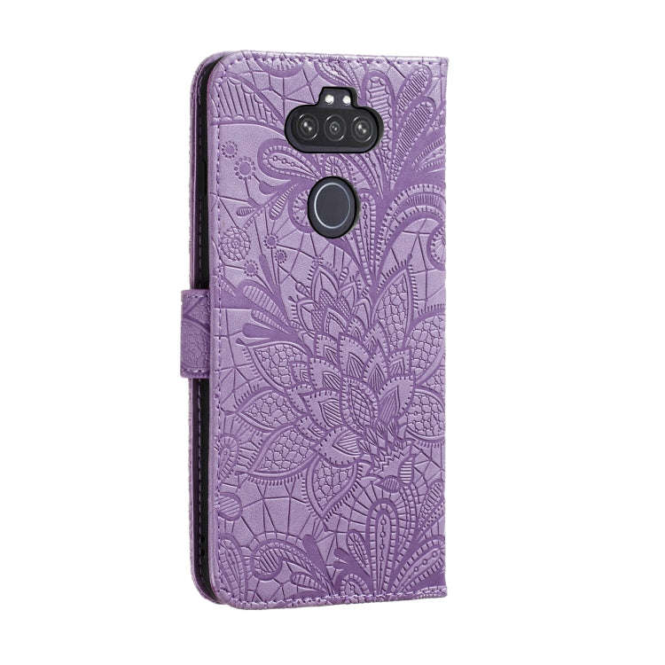For LG K31 Lace Flower Embossing Pattern Horizontal Flip Leather Case , with Holder & Card Slots ...