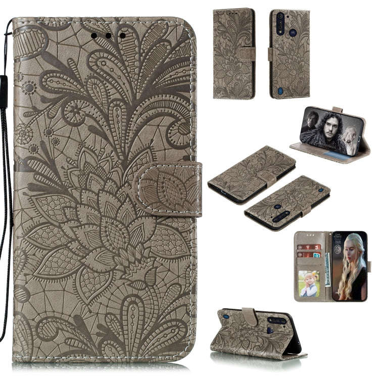 For Motorola Moto G8 Power Lite Lace Flower Embossing Pattern Horizontal Flip Leather Case , with...