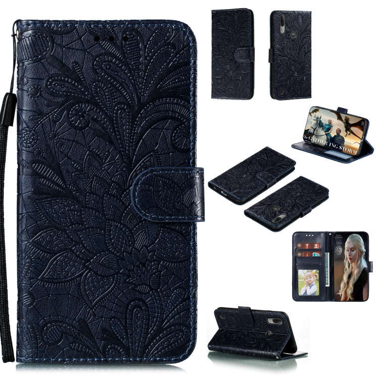 For Motorola Moto E6S 2020 Lace Flower Embossing Pattern Horizontal Flip Leather Case , with Hold...