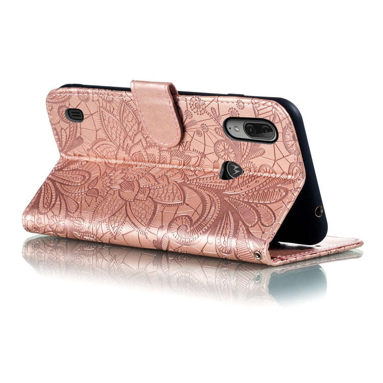 For Motorola Moto E6S 2020 Lace Flower Embossing Pattern Horizontal Flip Leather Case , with Hold...
